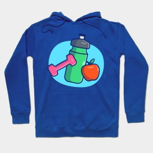 Dumbbell, Apple, And Bottle Cartoon Hoodie